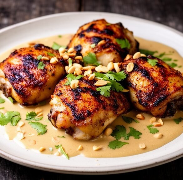Charred Lemongrass Chicken Thighs with Creamy Coconut-Peanut Ragù