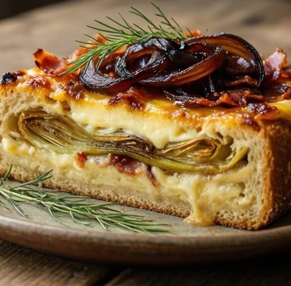 Cheesy Roasted Fennel & Pancetta Strata with Caramelized Onions