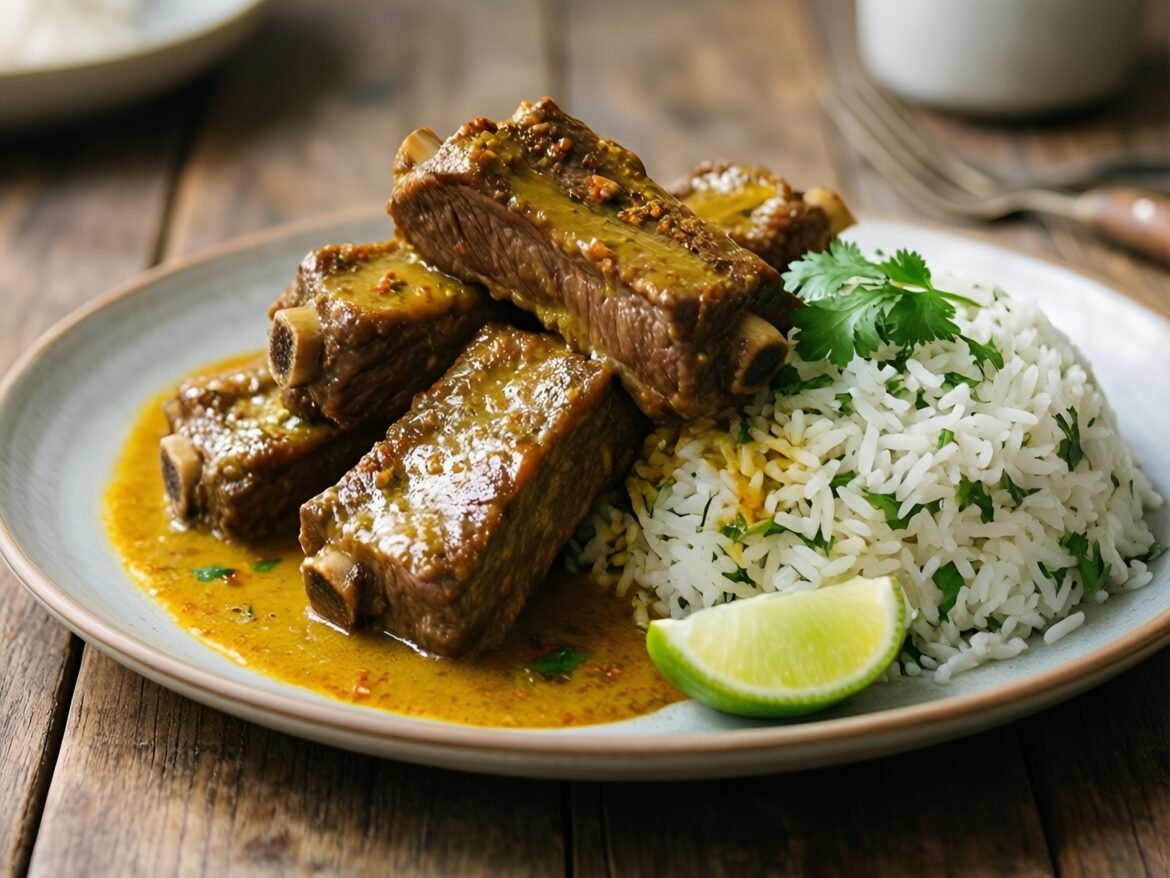 Coconut-Curry Braised Beef Short Ribs with Cilantro-Lime Rice