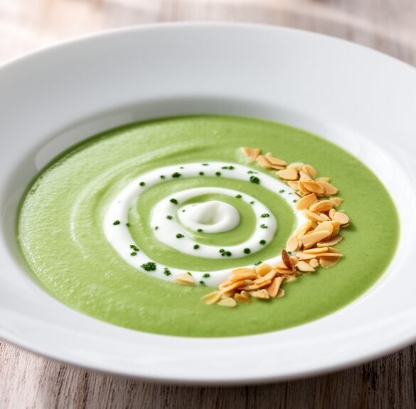 Cooling Cucumber-Melon Gazpacho with Minted Yogurt & Almond Crunch