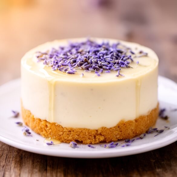 Creamy Lavender Honey Cheesecake with Crunchy Biscotti Crust