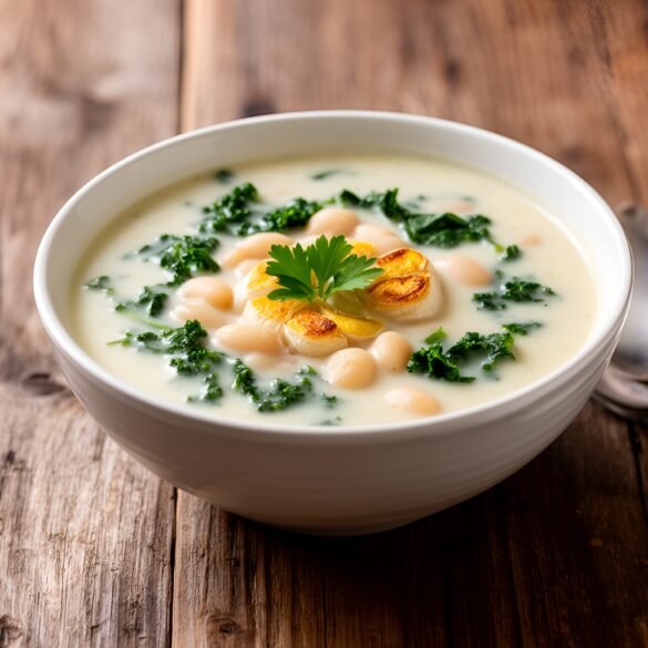Creamy Roasted Garlic & White Bean Kale Soup