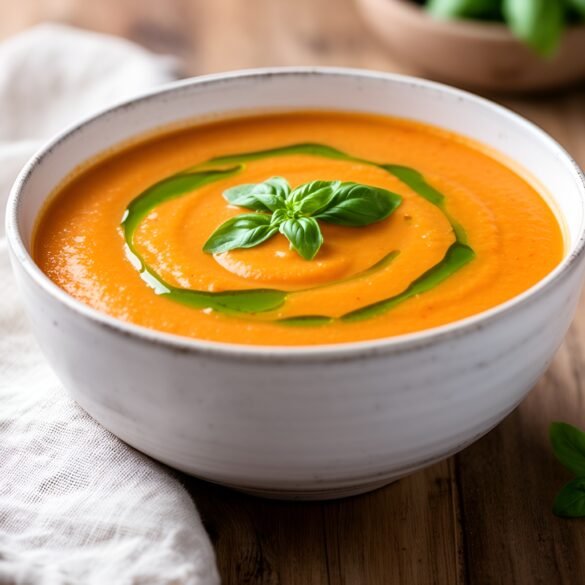 Creamy Roasted Red Pepper & Fennel Chowder with a Drizzle of Basil Oil