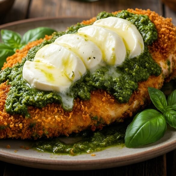 Crispy Baked Pesto Chicken Parmesan with Fresh Mozzarella