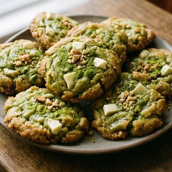 Crispy Buttery Matcha White Chocolate Cookies with a Crunch