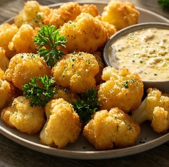 Crispy Cauliflower Bites with Garlic Parmesan Dipping Sauce