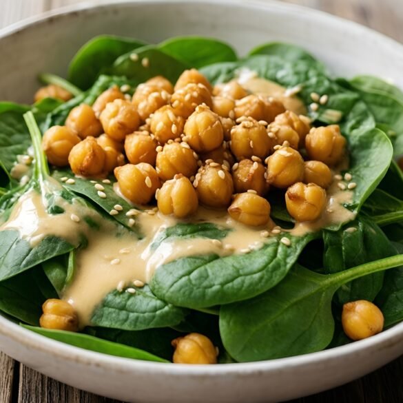 Crispy Chickpea & Spinach Salad with Tahini-Lemon Drizzle