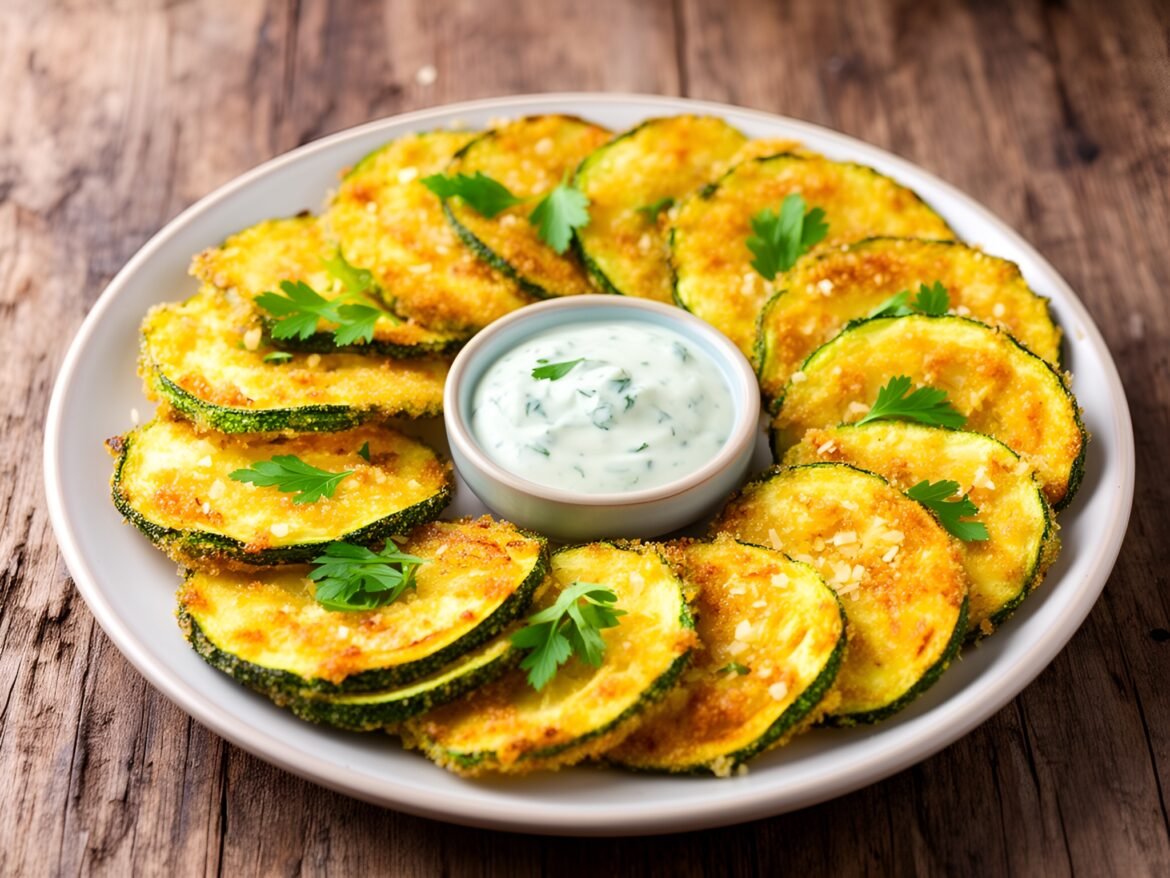 Crispy Garlic Parmesan Zucchini Chips with Herb Aioli