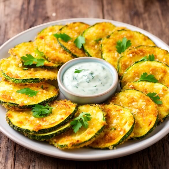 Crispy Garlic Parmesan Zucchini Chips with Herb Aioli