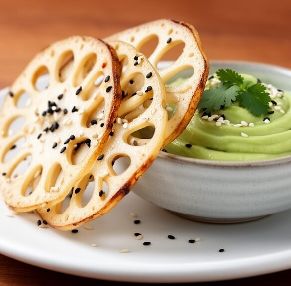 Crunchy Lotus Root Chips with Avocado-Cilantro Mousse & Toasted Sesame