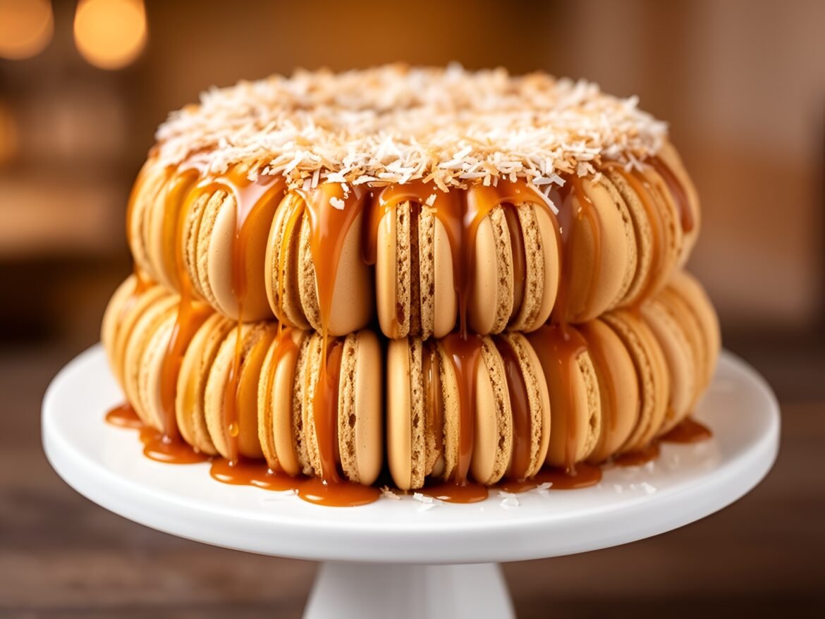 Decadent Caramel-Infused Coconut Macaron Torte