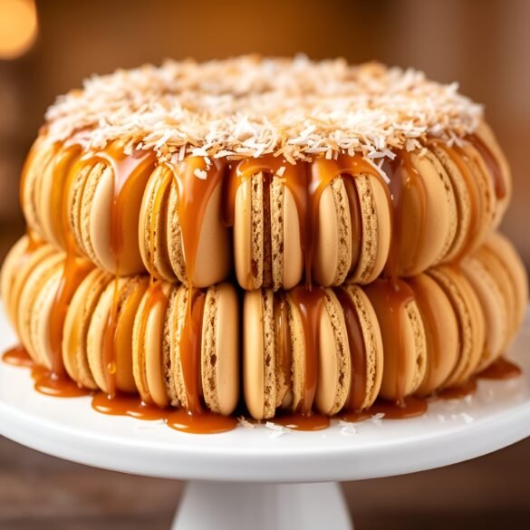Decadent Caramel-Infused Coconut Macaron Torte