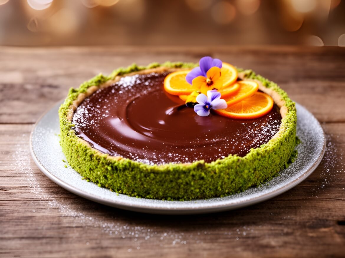 Decadent Chocolate Orange Blossom Tart with Pistachio Crust