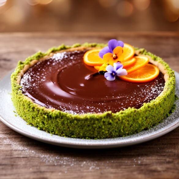 Decadent Chocolate Orange Blossom Tart with Pistachio Crust