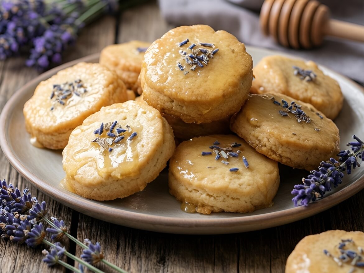 Delicate Lavender Earl Grey Shortbread Cookies with Honey Glaze
