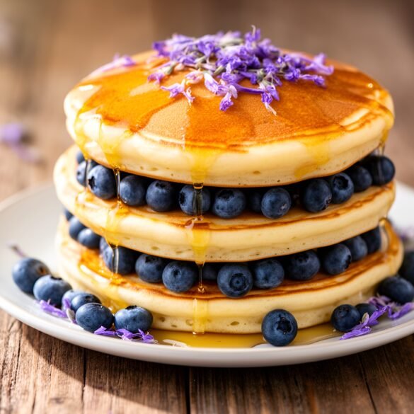 Fluffy Blueberry-Lavender Pancakes with Honey Maple Syrup