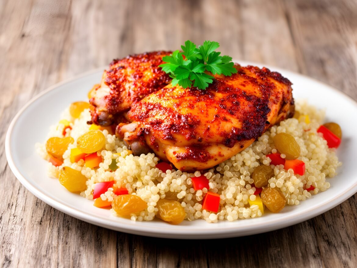 Harissa-Spiced Chicken with Quinoa & Golden Raisin Pilaf