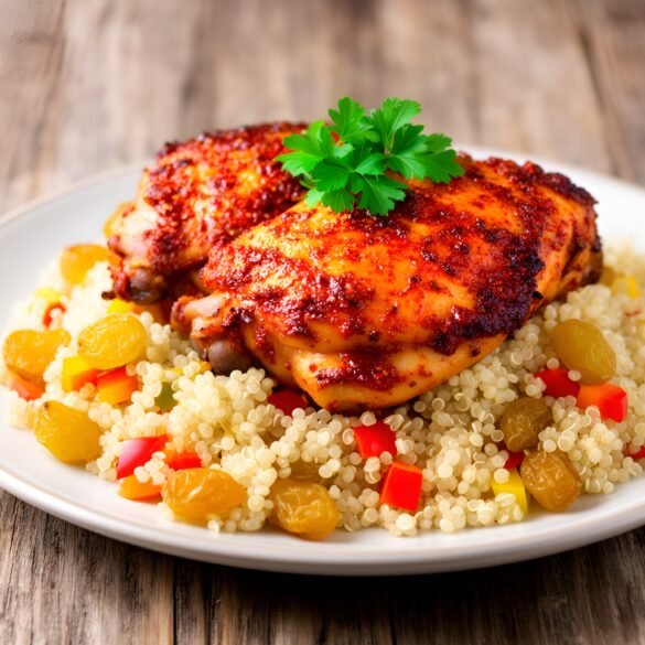 Harissa-Spiced Chicken with Quinoa & Golden Raisin Pilaf