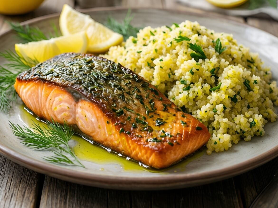 Herb-Crusted Salmon with Lemon-Dill Quinoa Pilaf