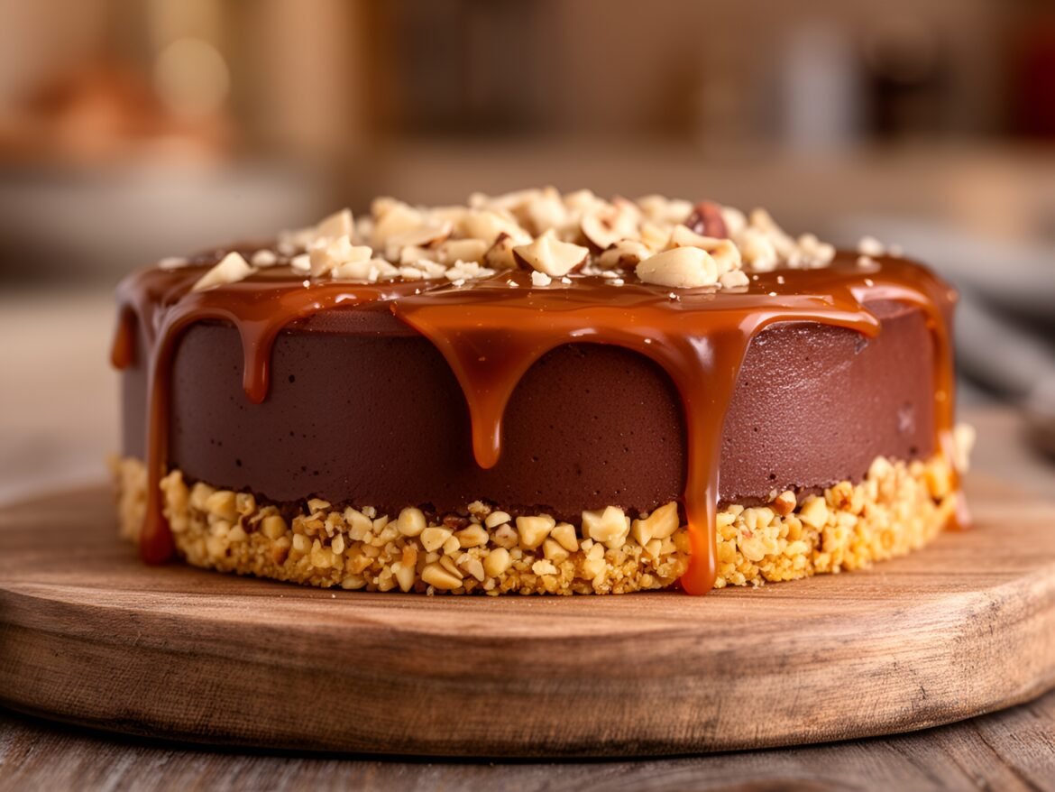 Indulgent Silky Chocolate Hazelnut Mousse Tart with Caramel Drizzle