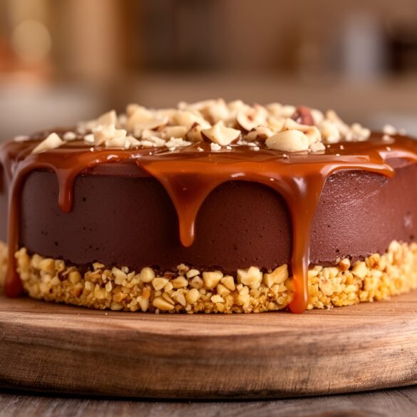 Indulgent Silky Chocolate Hazelnut Mousse Tart with Caramel Drizzle