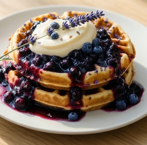 Lavender-Infused Earl Grey Waffles with Blueberry Mascarpone Swirl