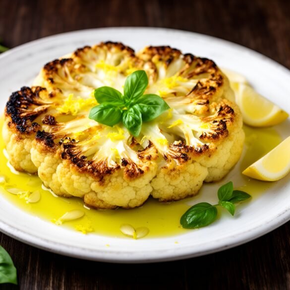 Lemon-Basil Roasted Cauliflower Steaks with Garlic Infusion