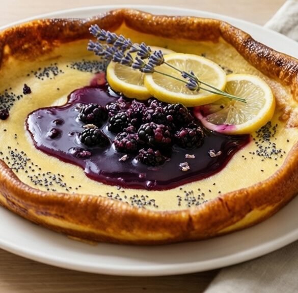 Lemon-Poppy Seed Dutch Baby with Blackberry-Lavender Syrup