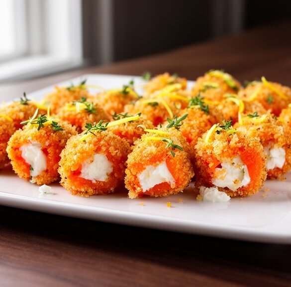 Lemon-Thyme Panko Peppadew Poppers with Whipped Goat Cheese