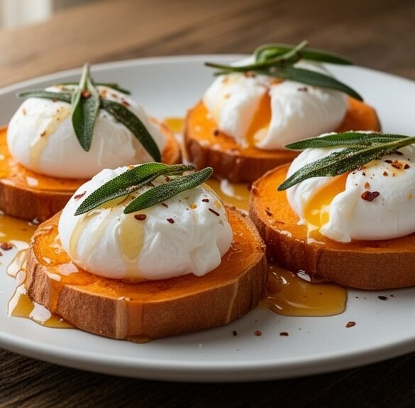 Maple-Glazed Sweet Potato Toasts with Poached Eggs & Crispy Sage