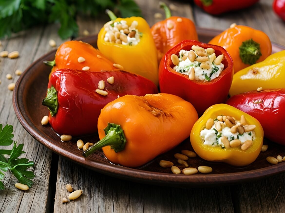 Mediterranean Stuffed Mini Peppers with Feta and Pine Nuts