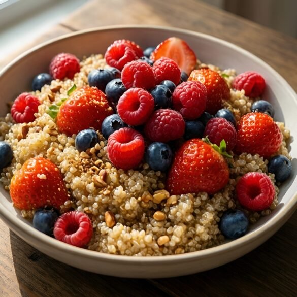 Nutty Cinnamon-Maple Quinoa Breakfast Bowls with Fresh Berries