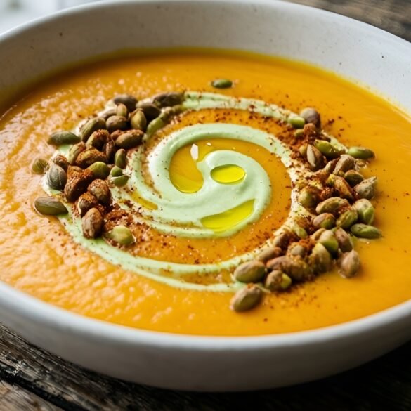 Roasted Chipotle Pumpkin & Sweet Potato Soup with Lime Crema & Pepita Crunch
