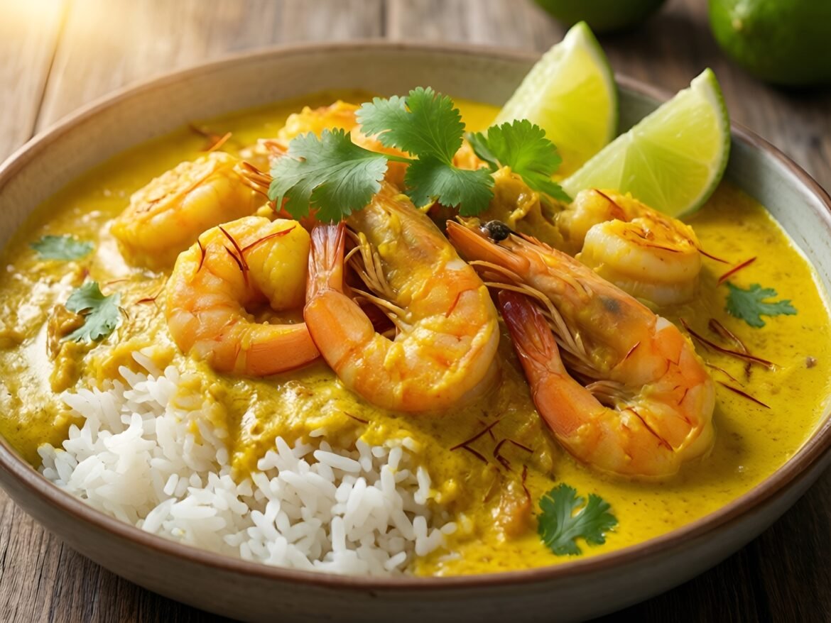 Saffron Infused Coconut Shrimp Curry with Jasmine Rice