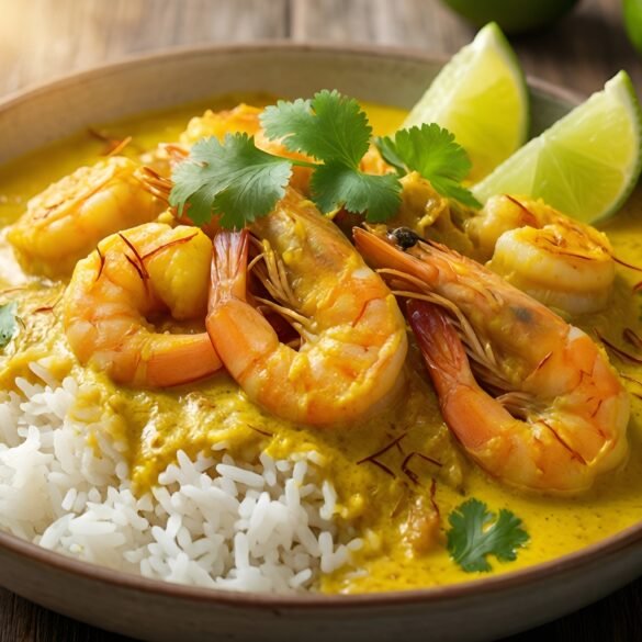 Saffron Infused Coconut Shrimp Curry with Jasmine Rice