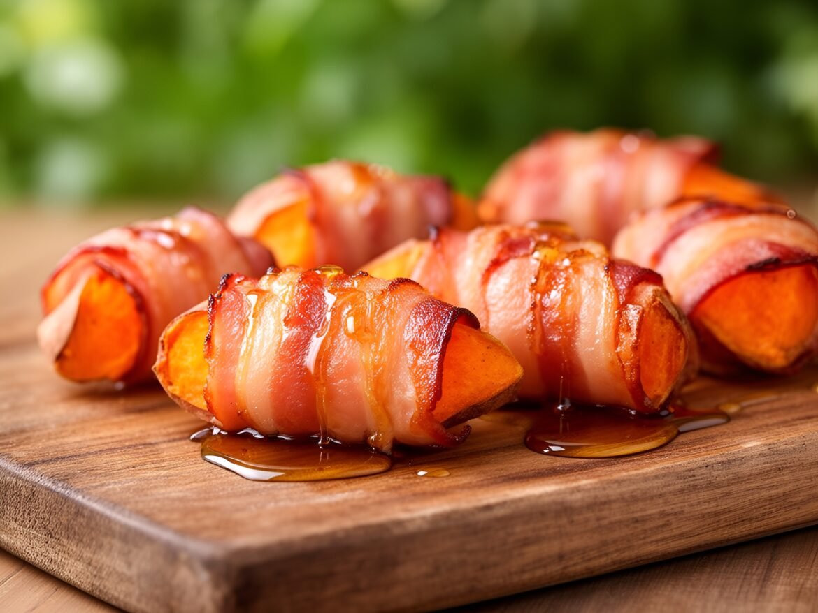 Savory Bacon-Wrapped Sweet Potato Bites with Maple Drizzle