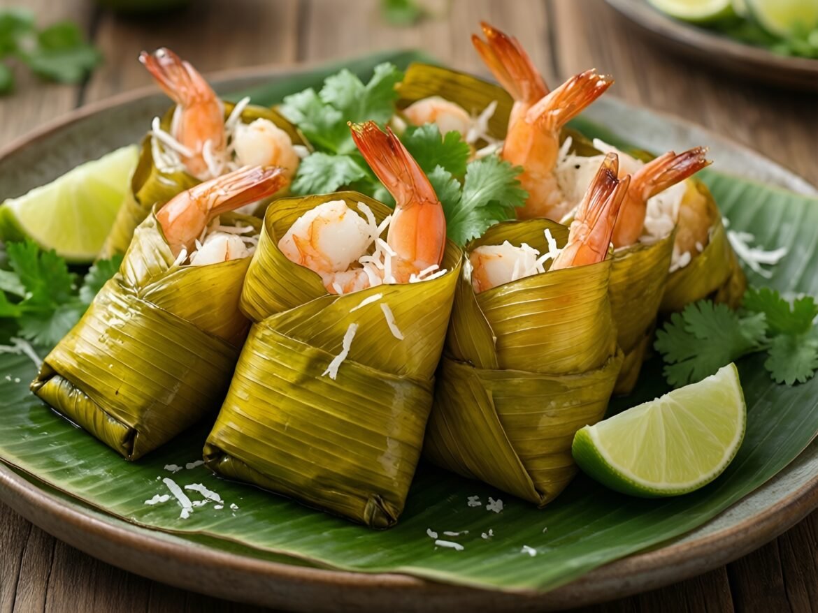 Savory Banana-Leaf Wrapped Coconut Shrimp Bites