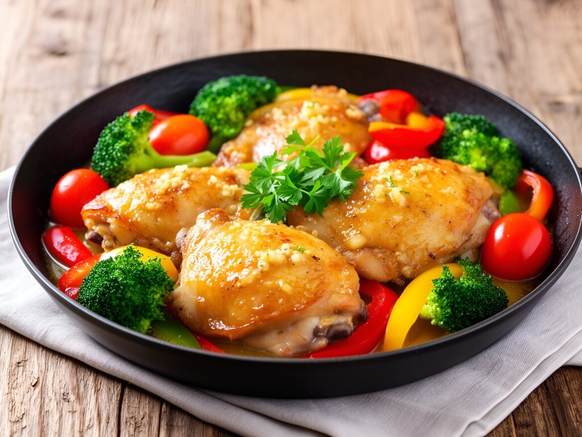 Savory Herbed Garlic Butter Chicken with Colorful Veggies Skillet