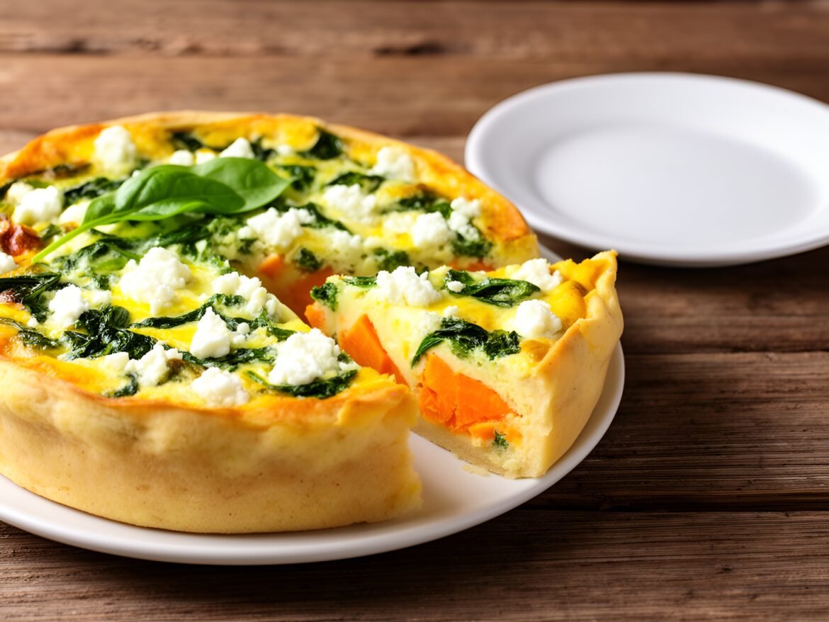 Savory Sweet Potato & Spinach Crustless Quiche with Feta