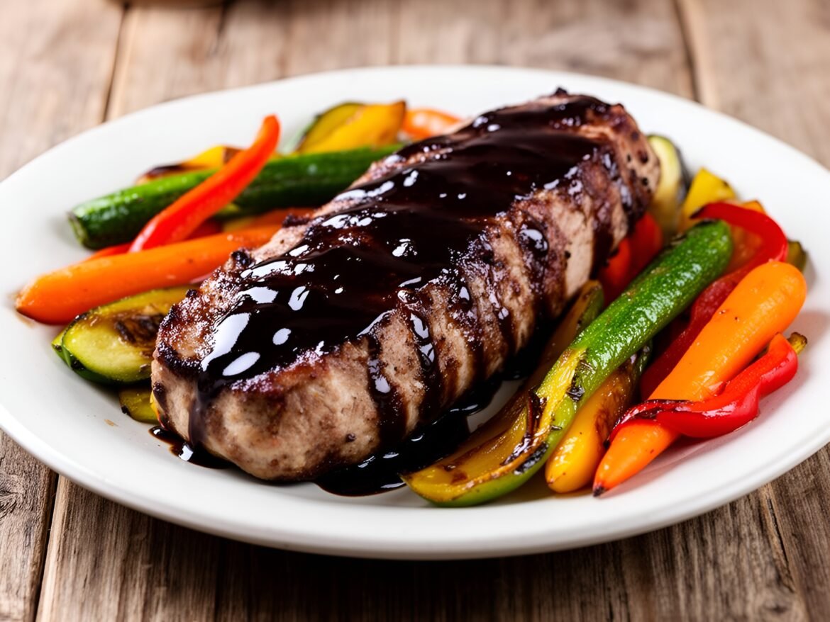 Savory Tangy Balsamic-Glazed Pork Tenderloin with Colorful Roasted Vegetables