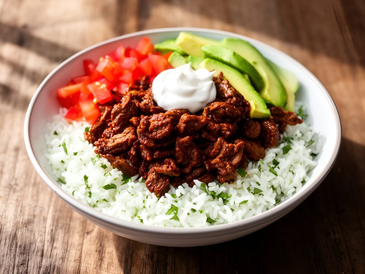 Smoky Chipotle Beef Burrito Bowls with Cilantro-Lime Rice
