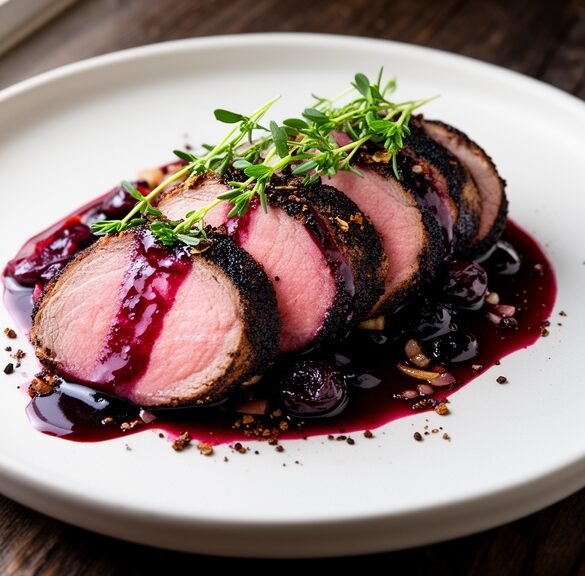 Smoky Coffee-Rubbed Pork Tenderloin with Cherry-Balsamic Gastrique