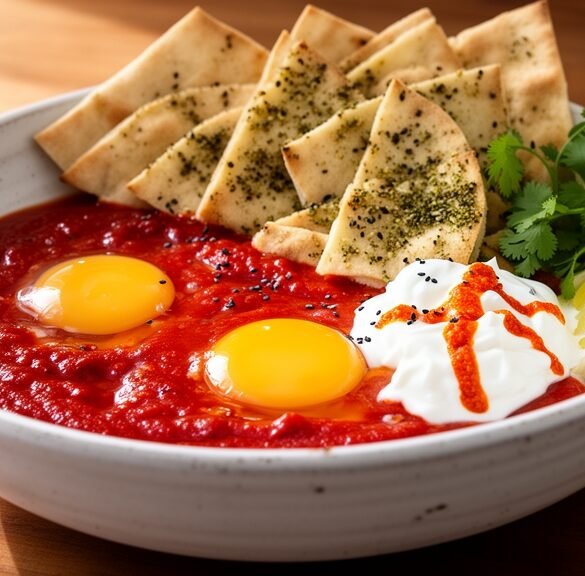 Sunrise Shakshuka Bowl with Harissa Yogurt & Za'atar Crunch