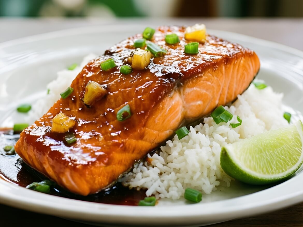Sweet and Spicy Pineapple Teriyaki Salmon with Coconut Rice