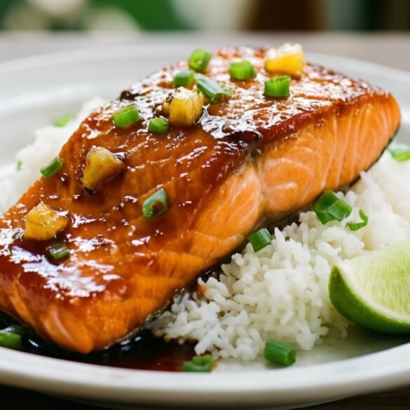 Sweet and Spicy Pineapple Teriyaki Salmon with Coconut Rice