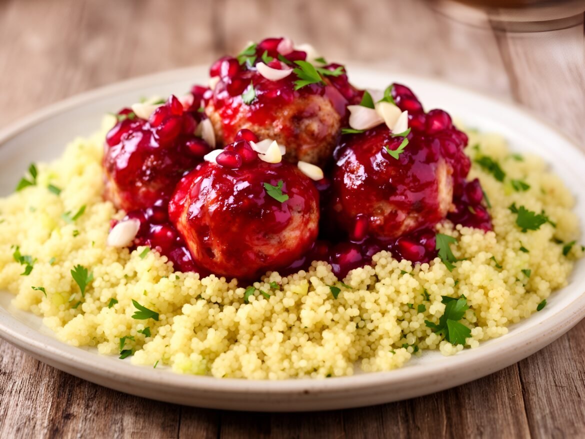 Sweet and Tangy Pomegranate-Glazed Turkey Meatballs with Garlic Couscous
