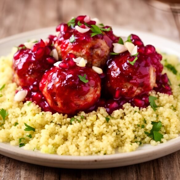 Sweet and Tangy Pomegranate-Glazed Turkey Meatballs with Garlic Couscous
