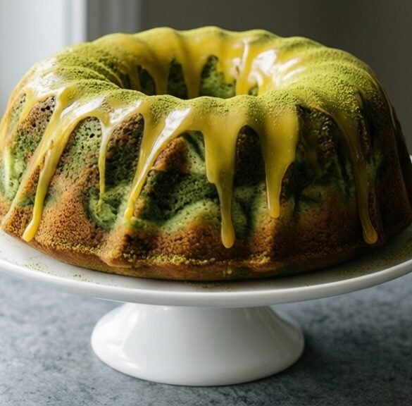 Swirled Matcha & White Chocolate Bundt Cake with Yuzu Glaze