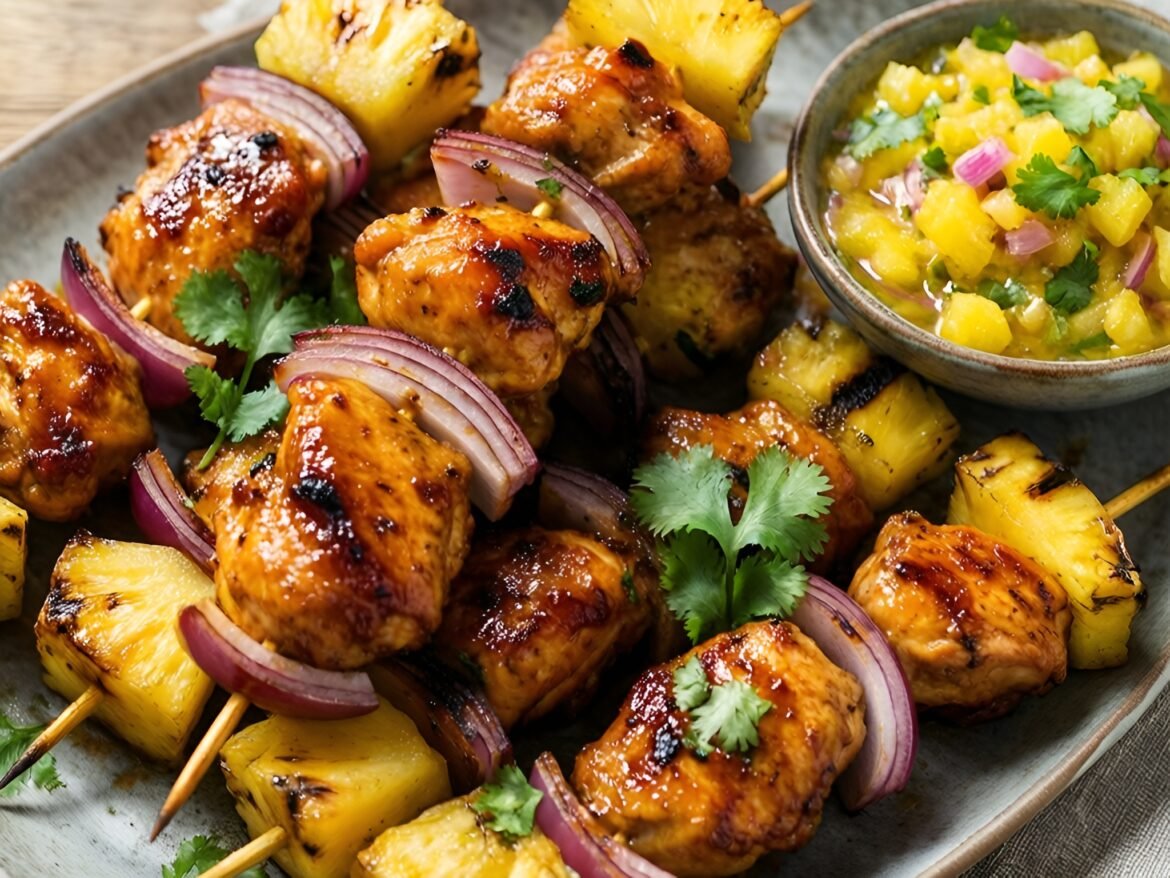 Tangy BBQ-Lime Chicken Skewers with Pineapple Salsa