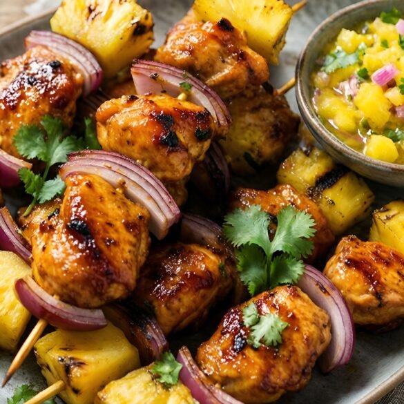 Tangy BBQ-Lime Chicken Skewers with Pineapple Salsa